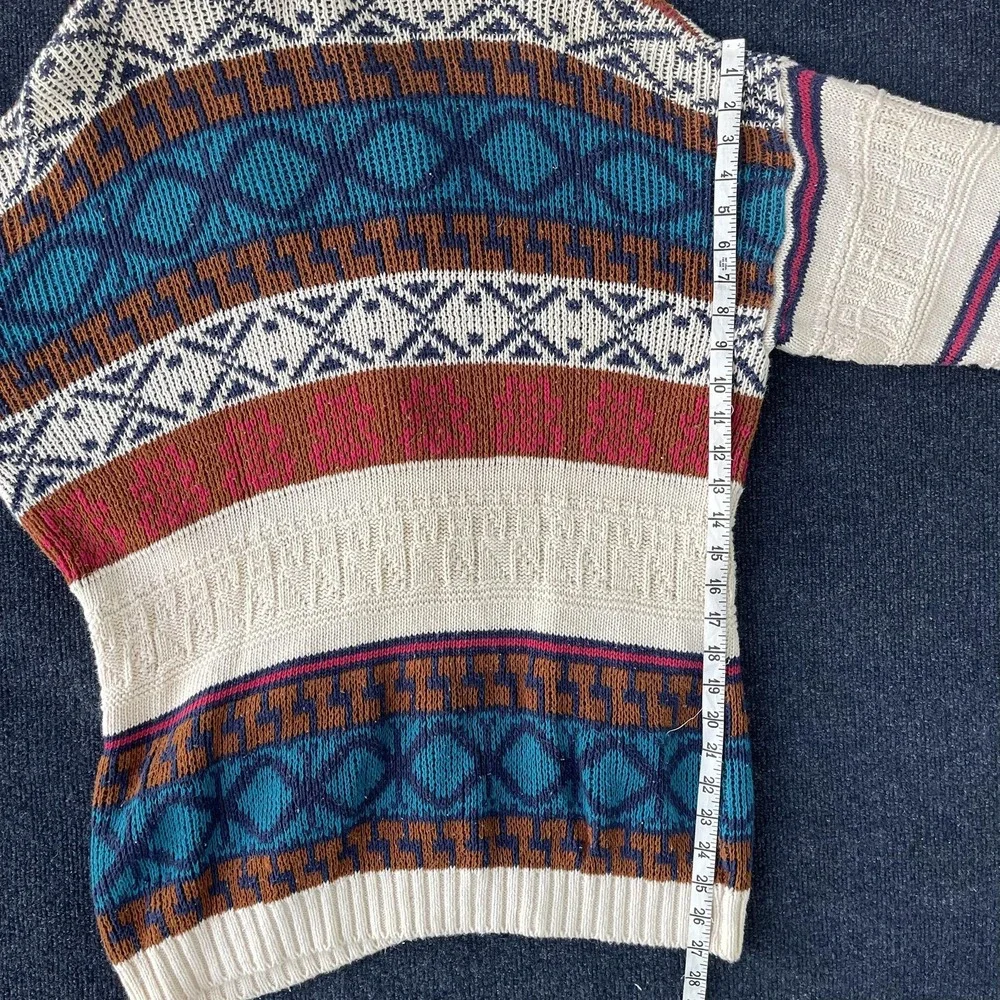 Vintage French Navy Sweater Mens Medium Cream Blue Geometric Shawl‎ Cardigan 90s